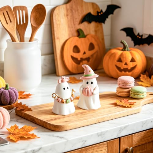 Pink & White Ghost Halloween Decor Set - Indoor Resin Figurines for Home