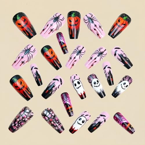 Halloween Coffin Press On Nails Set - Medium Tips with Horror Design - Variation A03