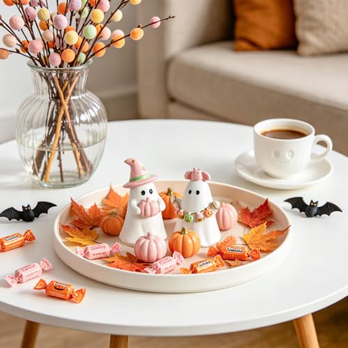 Pink & White Ghost Halloween Decor Set - Indoor Resin Figurines for Home