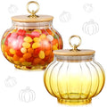 Halloween Pumpkin Glass Candy Jars with Bamboo Lids - 20 oz Set of 2