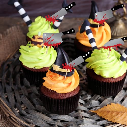 48 Pcs Halloween Blood Knife Cupcake Toppers Party Decorations