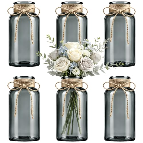 Black Mason Jar Glass Vases 6 Pack - Elegant Centerpieces for Flowers - TAOZIMA