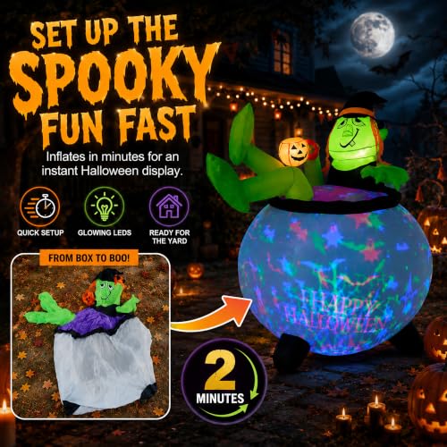 5 FT Halloween Inflatable Witch Cauldron with LED Lights - Outdoor Yard Decoration