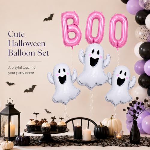 Halloween Balloon Kit with Pink Boo & Ghost Foil Balloons - Reusable Party Decorations