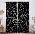 Children's Halloween Spider Web Window Curtains - Black Microfiber 82x84 Inches