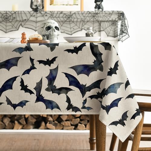 Horaldaily Halloween Bats Tablecloth 60x84 Inch Rectangular Washable Decor Beige