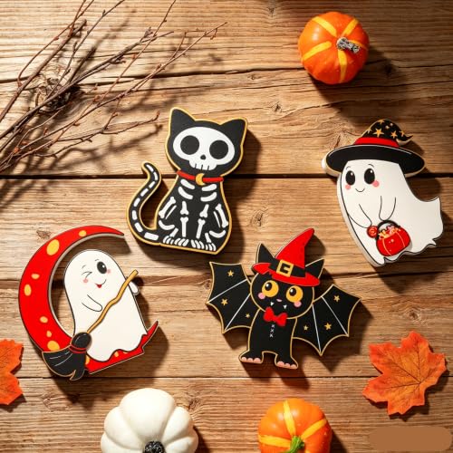 Halloween Wooden Decor Set - Indoor Fall & Spooky Home Decorations for Mantle & Tabletop