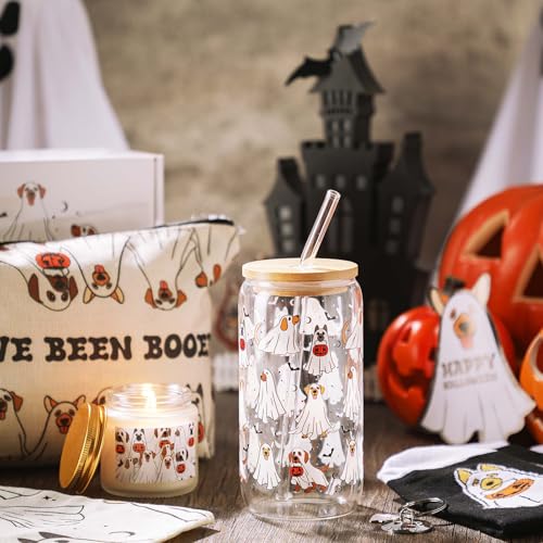 Halloween Ghost Dog Glass Cup Set with Straw - Spooky Pet Themed Gift for Women & Teens - Dog Variation