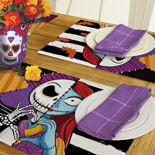 Halloween Jack Placemats Set of 4 - 12x18 Inch Waterproof Table Decor