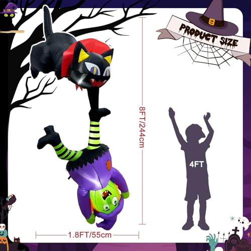 8 FT Halloween Inflatable Cat and Witch Outdoor Decor with LED Lights