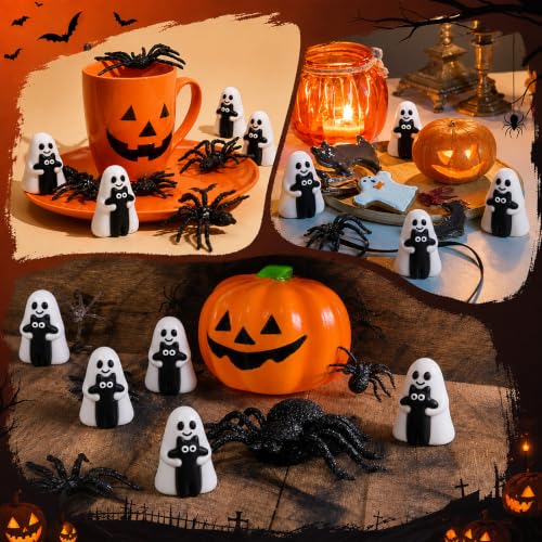Halloween Ghost Cat Figurines Set - 50 Cute Black Ghost Decorations Variation of Ghost Black Cat