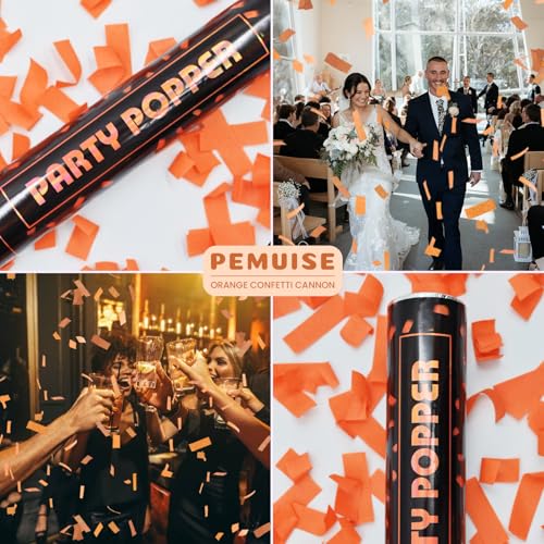 Orange Confetti Poppers 12 Pack - 12 Inch Party Cannon for Halloween & Celebrations