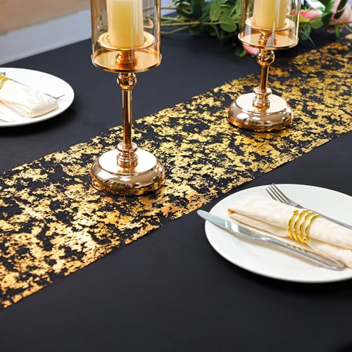 Black and Gold Table Runner - Glitter Metallic Foil Mesh 100FT - Snowkingdom
