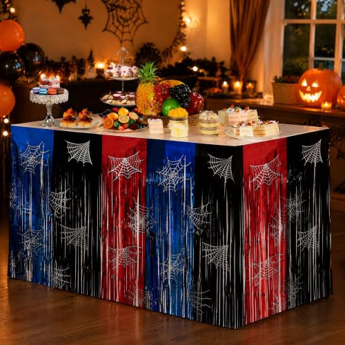 Spider Web Foil Fringe Table Skirt 2 Pack Halloween Party Decor