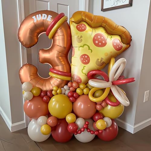 Giant Pizza Foil Balloons Set - 6 Realistic Pepperoni Pizza Party Decorations - Brown Variation