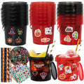 Halloween Candy Buckets Set - 20 Plastic Trick-or-Treat Baskets with Lids, Straws & Stickers