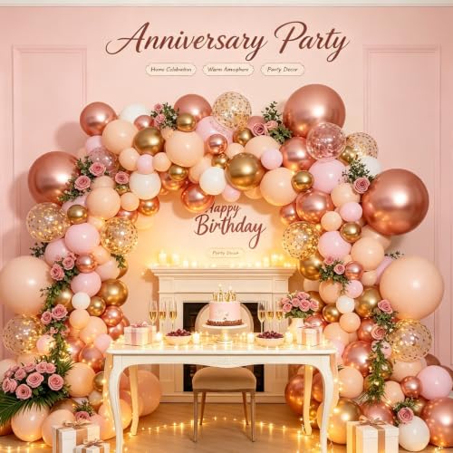 Rose Gold Balloon Arch Kit with 129 Balloons for Party Decorations