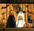 Halloween Window Clings Decor Set - Ghost, Pumpkin, Bat, Black Cat