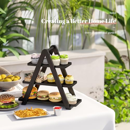 Black 3-Tier Serving Tray Stand for Party Food and Desserts - Farmhouse Decor