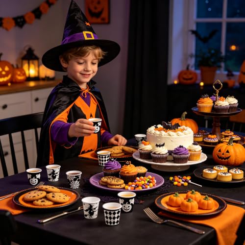 Halloween Paper Cups 3oz Black White Witch Pumpkin Spider Web Ghost Variation of THIS listing