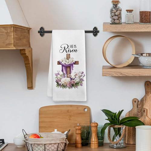 He Is Risen Easter Cross Kitchen Towels - Farmhouse Religious Dish Hand Tea Towels 16x24 Inch - Risen1