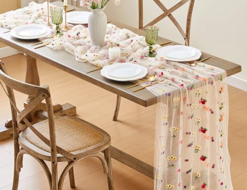 Champagne 10ft 3-Pack Cheesecloth Daisy Table Runners - Wracra