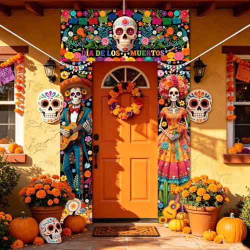Altar Sugar Skull Themed Decorations Porch Sign Banner - 3 Pieces
