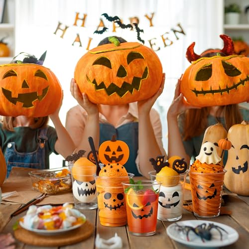 25 Pack Halloween Disposable Plastic Cups 12 oz Clear Pumpkin Pattern