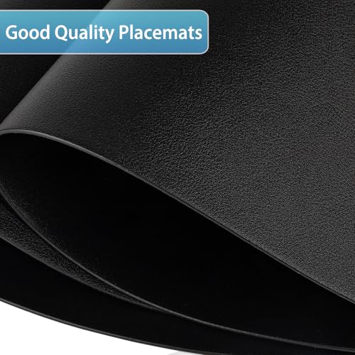 Faux Leather Placemat Set of 12 - Black, Wipeable & Washable Table Mats