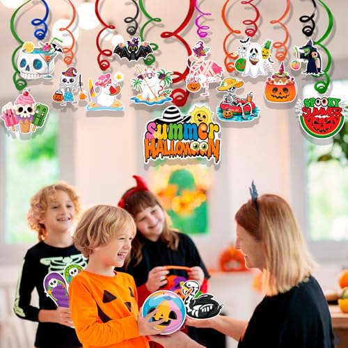 Summer Halloween Hanging Swirls Set - Tropical Spooky Party Decorations
