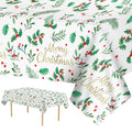 Christmas Disposable Rectangular Tablecloths 3 Pack - Holly Leaves & Red Berries, 54x108 Inch - Holiday Party Decorations