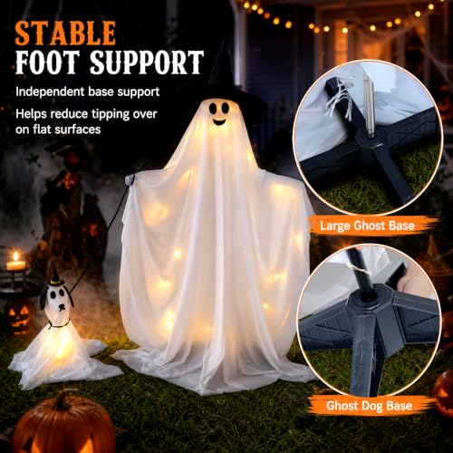 Outdoor Halloween Light-Up Ghost with Barking Ghost Dog - White, One Size