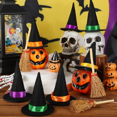 Black 32pcs Mini Witch Hat Set for Halloween Crafts & Decorations