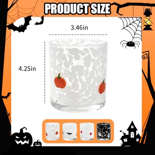 Halloween Glass Cup Set 4 Pcs 16oz Ghost Bat Pumpkin Heart Shaped Drinking Glasses