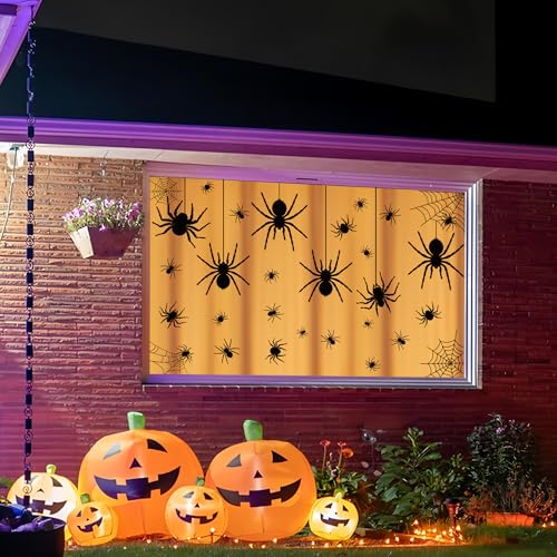 Halloween Window Clings Set - 9 Large Black Spider Web Silhouette Decals
