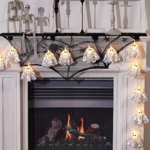 Halloween Glitter Ghost Garland Light Up Spooky Decoration - 5.9ft