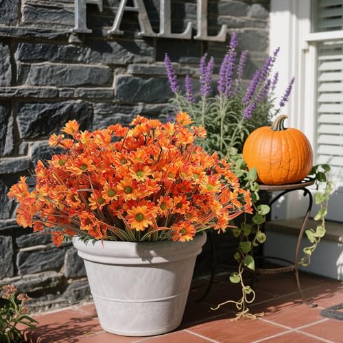 Artificial Orange Daisy Flowers - UV Resistant Outdoor & Indoor Decor, 12 Stems