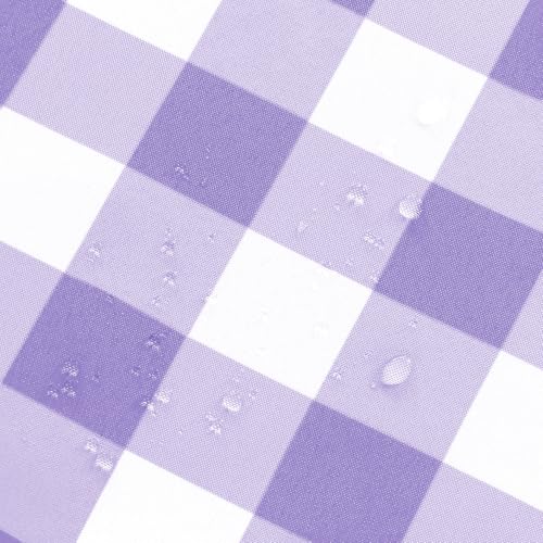 Waterproof Checkered Round Tablecloth 120 Inch - Purple & White, Spill-Proof