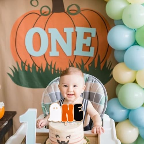 Halloween First Birthday Cake Topper - Spooky One Pumpkin Gold Glitter Decoration