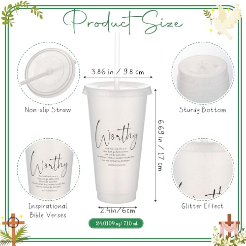 Christian Tumblers Set with Lid & Straw - 12 White 24 oz Inspirational Cups