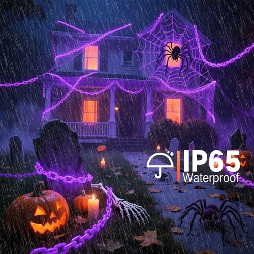 Purple Solar Halloween String Lights Outdoor - 10Ft Waterproof Chain Lighting for Haunted House & Yard Decor - Variation: Purple
