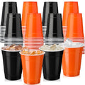 Halloween Plastic Drinking Cups 12oz Pack of 100 - Orange & Black Party Cups