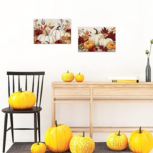 Autumn Pumpkin Wall Art Canvas Print - Fall Leaves Thanksgiving Rustic Decor 24x36 with Frame - Pumpkin 1