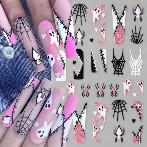 Halloween Ghost Nail Stickers Set - 3D Self-Adhesive Nail Art Decals - Ghost Pumpkin Spider Web - Variation: Ghost-2