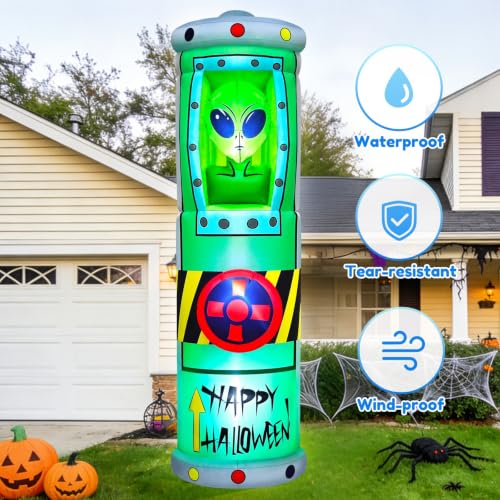 8FT Halloween Inflatable Alien Decoration with LED Lights - Outdoor Yard Decor