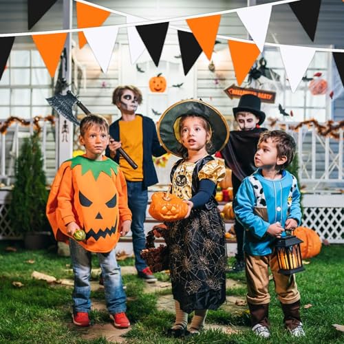 Halloween Pennant Banner Decorations Set - Orange Black White, 28ft, 30 Flags