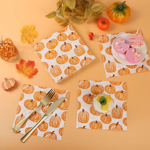 Pumpkin Fiesta Paper Napkins for Fall Parties - 100 Pack 6.5 Inch