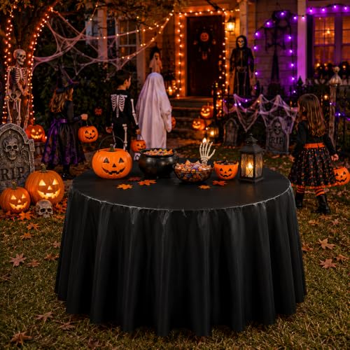 Halloween Plastic Round Tablecloths 84 Inch - 12 Pack Festive Party Table Cover