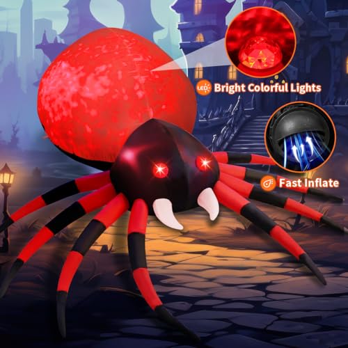 Halloween Inflatable Spider Decoration with LED Lights - 5 & 8 Feet Outdoor Yard Decor