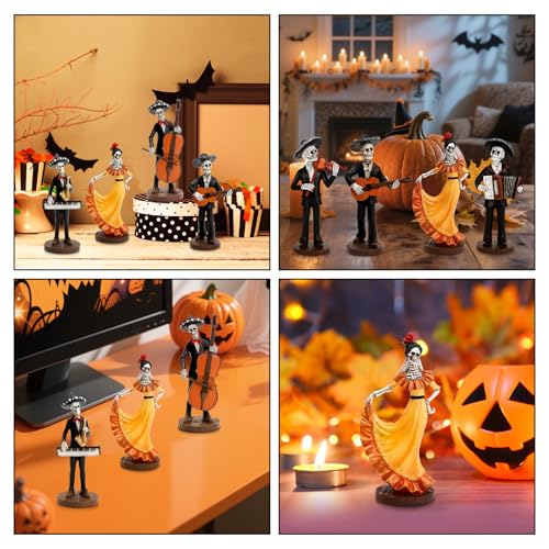 Day of The Dead Skeleton Figurines Decorations 3Pcs Halloween Mariachi Band Style 2 New